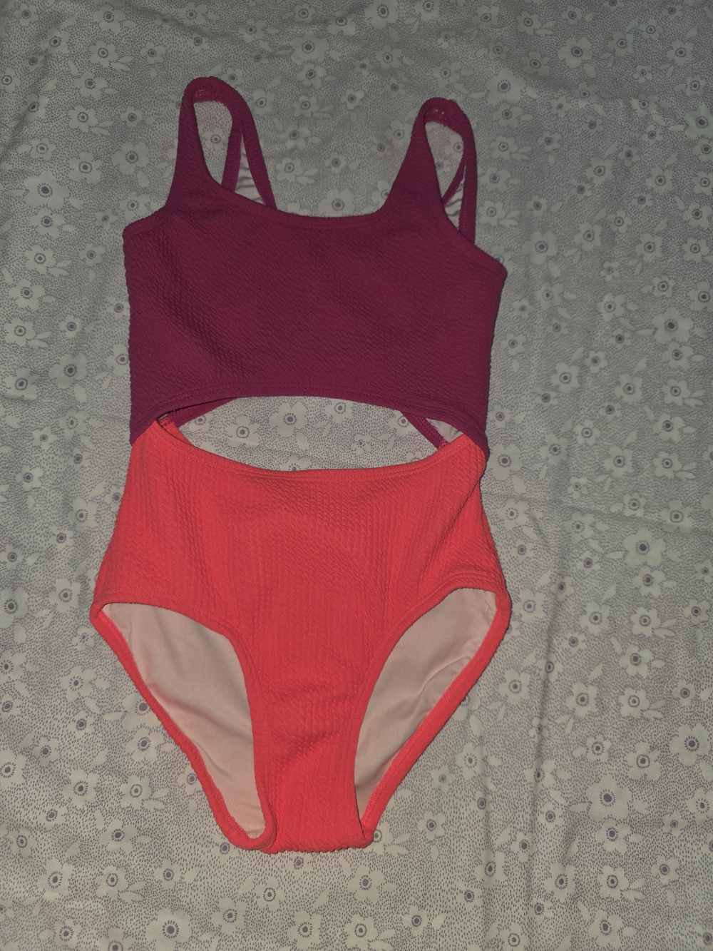 Old Navy Two-Tone One-Piece Swimsuit - Purple & Coral Pink